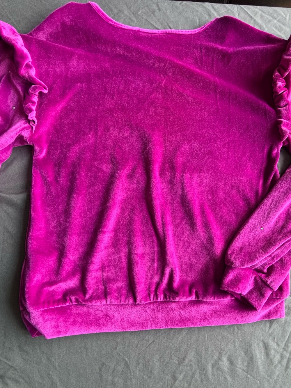 George Fuchsia Velvet Ruffle Shoulder Top - Picture 5 of 5